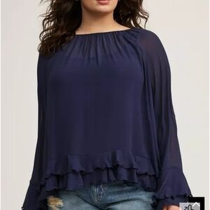 NWT Torrid Navy Blue Ruffle Hem Blouse